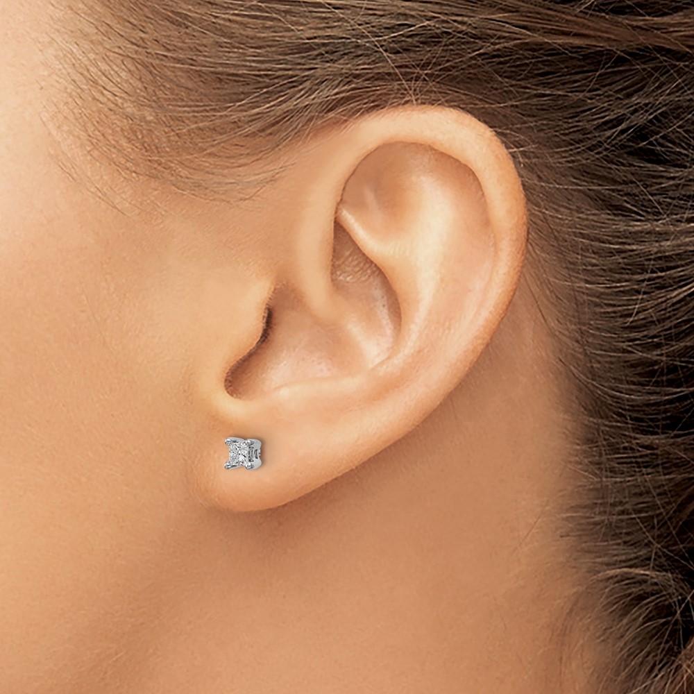 14k White Gold 1/3 carat Lab Grown Diamond VS+ F+ Princess Complete Four Prong Stud Earrings (EM1018-033-WLD)