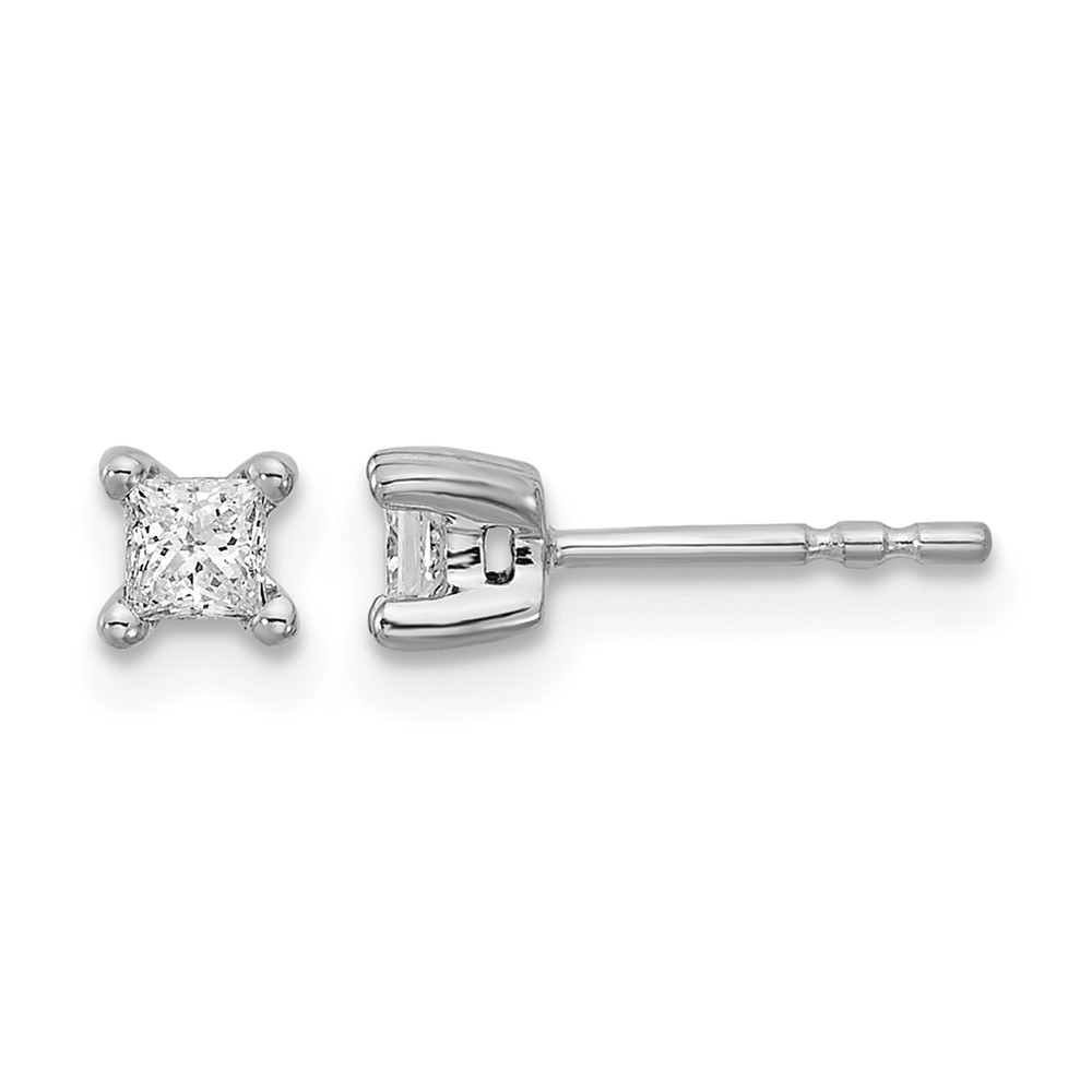14k White Gold 1/3 carat Lab Grown Diamond VS+ F+ Princess Complete Four Prong Stud Earrings (EM1018-033-WLD)