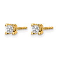 14K Yellow Gold 0.33 Carat Lab Grown Diamond VS+ F+ Princess Complete Four Prong Stud Earrings view 2