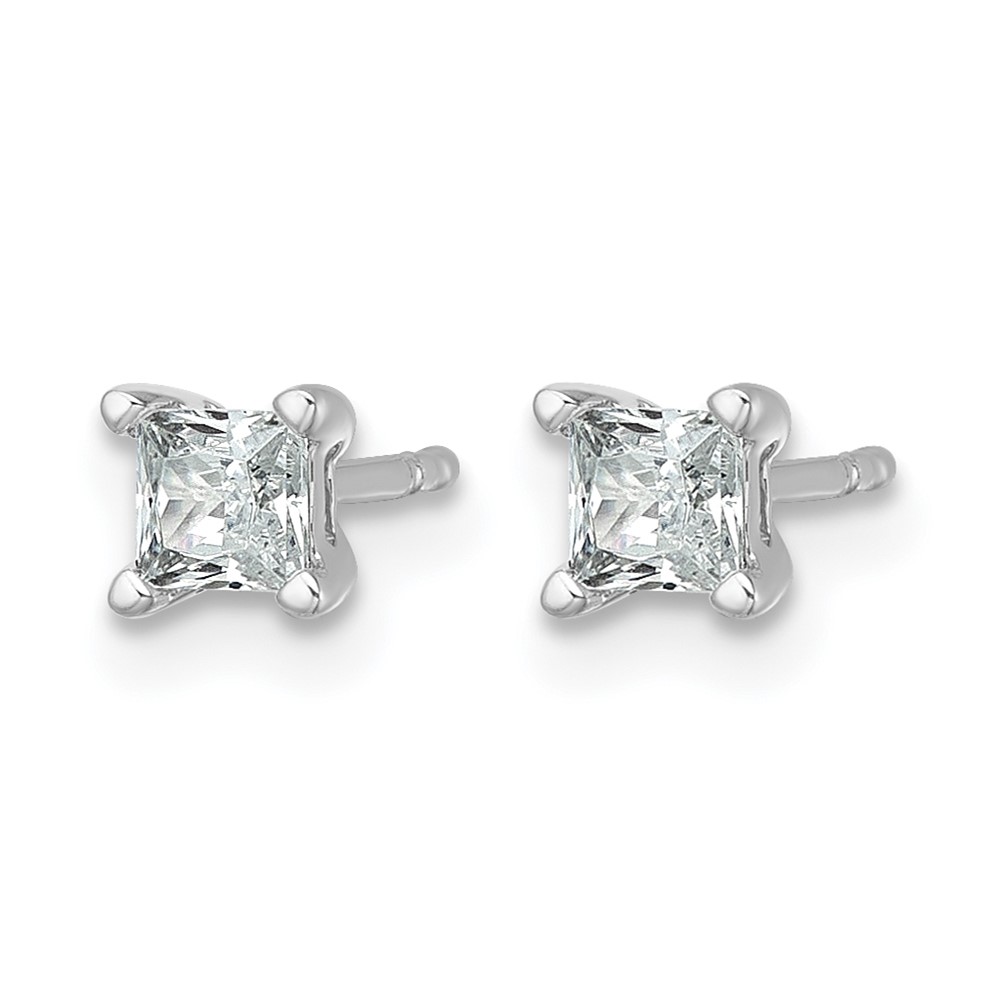 14k White Gold 1/2 carat Lab Grown Diamond VS/SI+ G+ Princess Complete Four Prong Stud Earrings (EM1018-050-WLG)