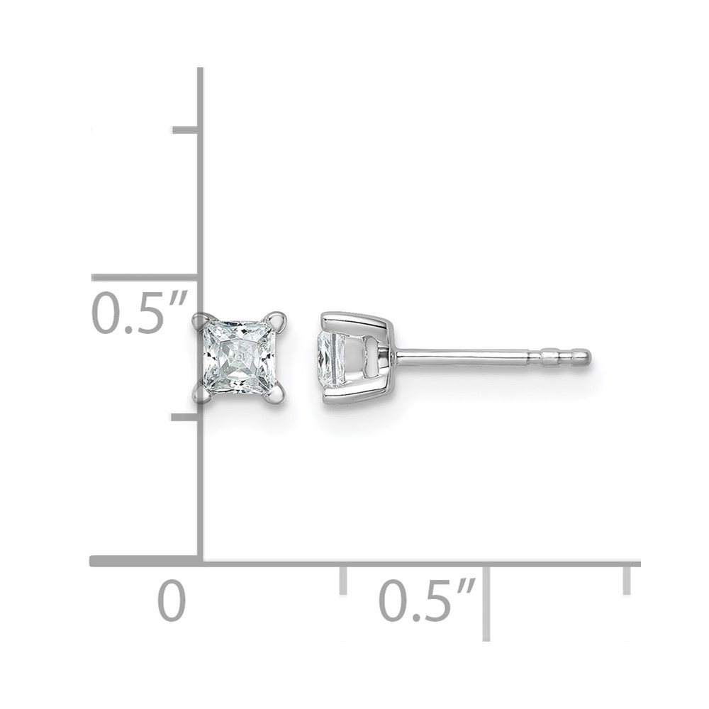 14k White Gold 1/2 carat Lab Grown Diamond VS/SI+ G+ Princess Complete Four Prong Stud Earrings (EM1018-050-WLG)