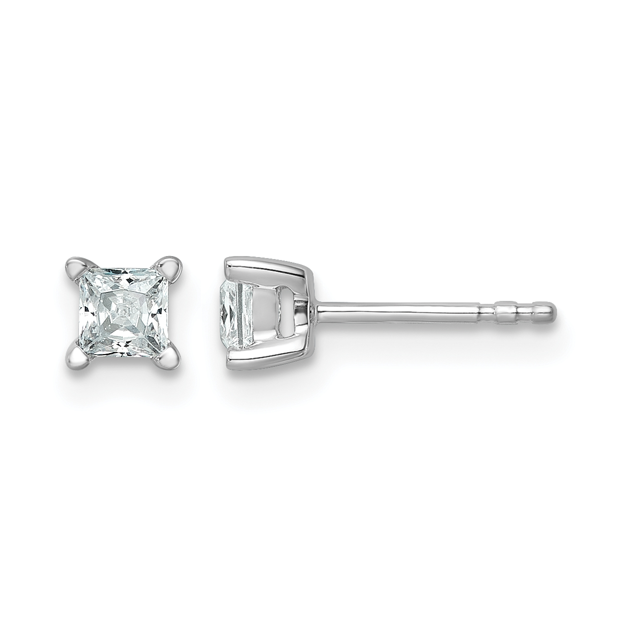 14k White Gold 1/2 carat Lab Grown Diamond VS+ F+ Princess Complete Four Prong Stud Earrings (EM1018-050-WLD)