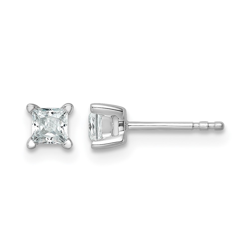 14k White Gold 1/2 carat Lab Grown Diamond VS+ F+ Princess Complete Four Prong Stud Earrings (EM1018-050-WLD)