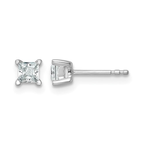 14K White Gold 0.50 Carat Lab Grown Diamond VS SI+ G+ Princess Complete Four Prong Stud Earrings