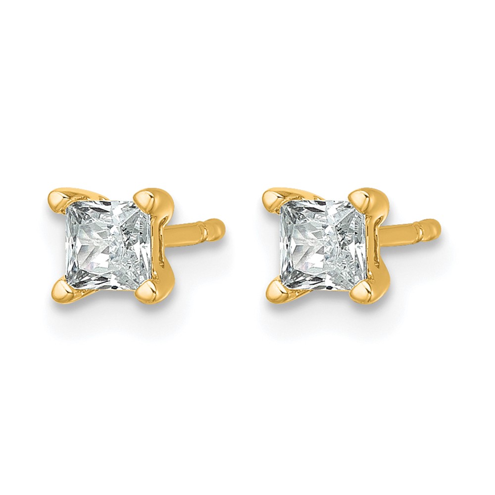 14k 1/2 carat Lab Grown Diamond VS/SI+ G+ Princess Complete Four Prong Stud Earrings (EM1018-050-LG)