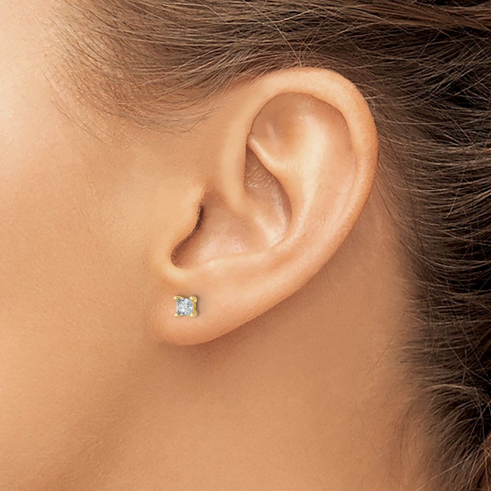 14k 1/2 carat Lab Grown Diamond VS/SI+ G+ Princess Complete Four Prong Stud Earrings (EM1018-050-LG)