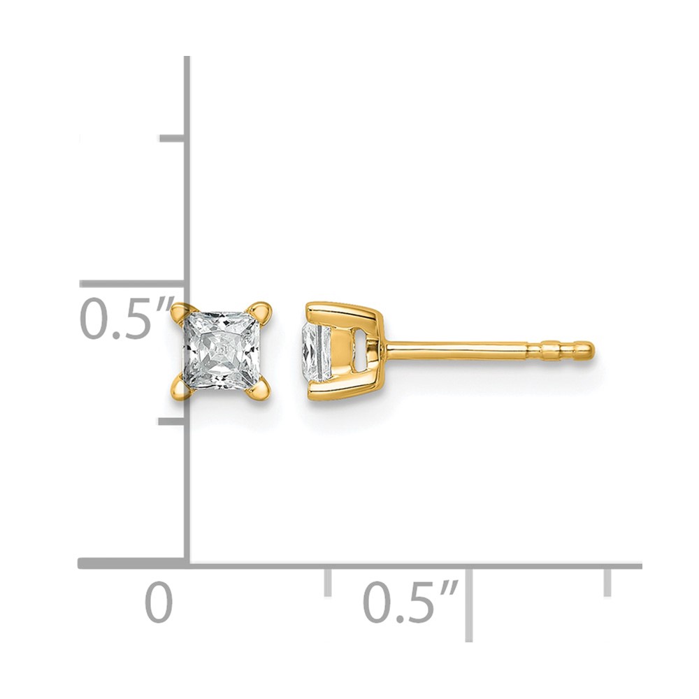 14k 1/2 carat Lab Grown Diamond VS/SI+ G+ Princess Complete Four Prong Stud Earrings (EM1018-050-LG)