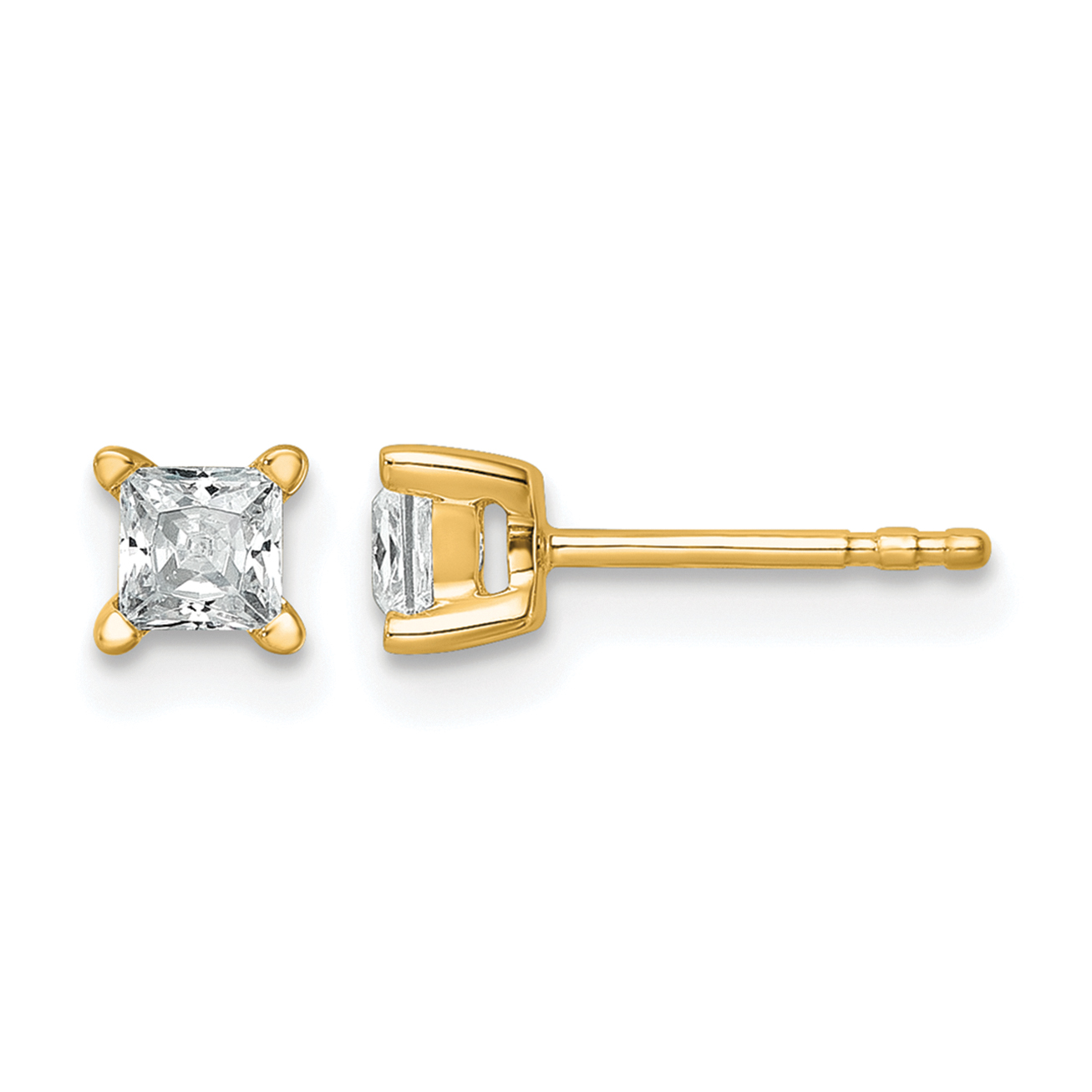 14k 1/2 carat Lab Grown Diamond VS+ F+ Princess Complete Four Prong Stud Earrings (EM1018-050-LD)