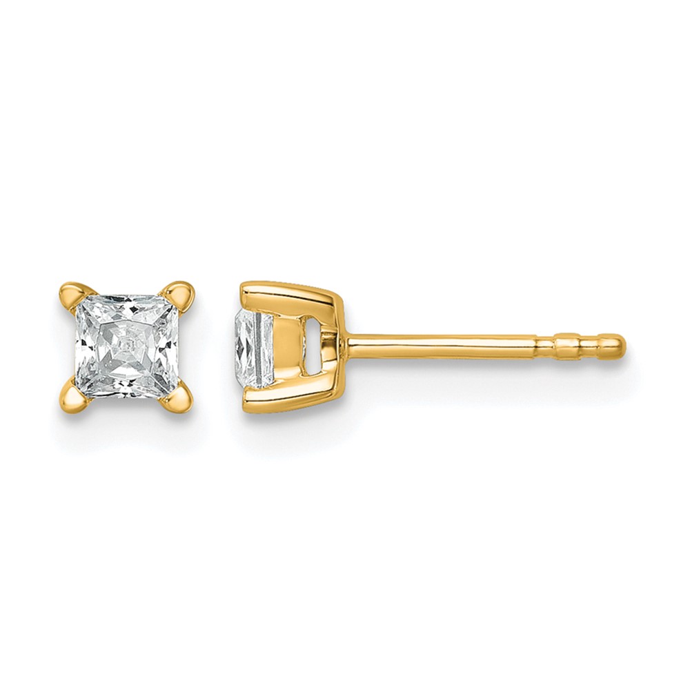 14k 1/2 carat Lab Grown Diamond VS+ F+ Princess Complete Four Prong Stud Earrings (EM1018-050-LD)