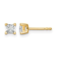 14K Yellow Gold 0.50 Carat Certified Lab Grown Diamond VS SI+ G+ Princess Complete Four Prong Stud Earrings view 1