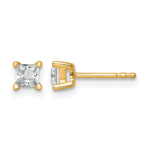 14K Yellow Gold 0.50 Carat Lab Grown Diamond VS SI+ G+ Princess Complete Four Prong Stud Earrings