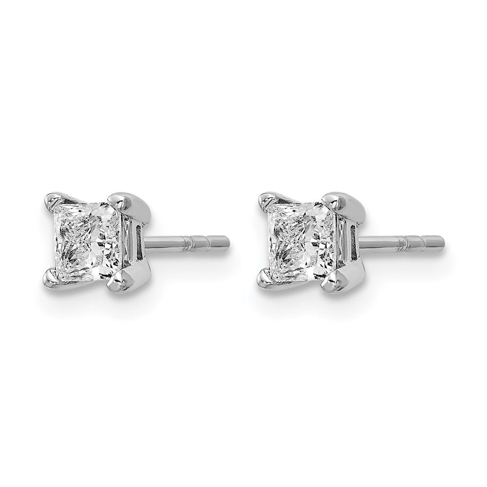 14k White Gold 2/3 carat Lab Grown Diamond VS+ F+ Princess Complete Four Prong Stud Earrings (EM1018-066-WLD)