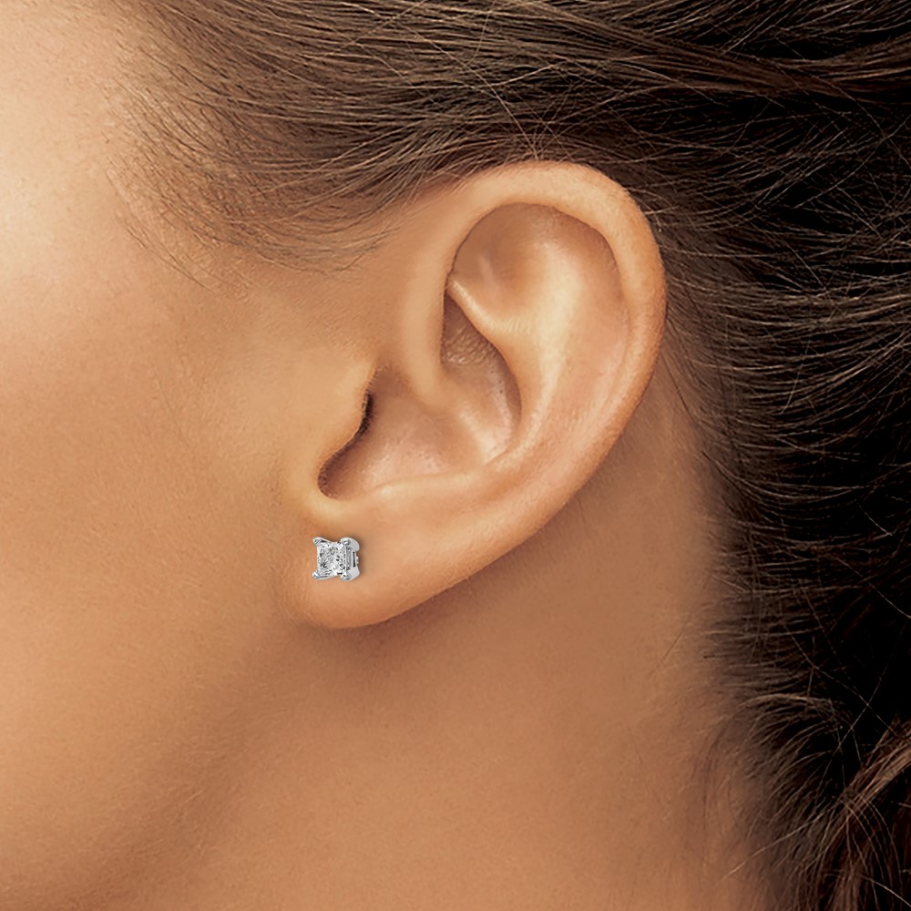 14k White Gold 2/3 carat Lab Grown Diamond VS+ F+ Princess Complete Four Prong Stud Earrings (EM1018-066-WLD)