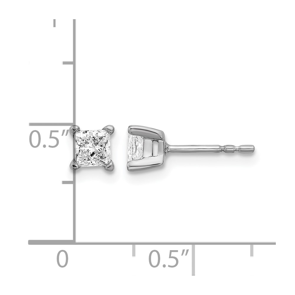 14k White Gold 2/3 carat Lab Grown Diamond VS+ F+ Princess Complete Four Prong Stud Earrings (EM1018-066-WLD)