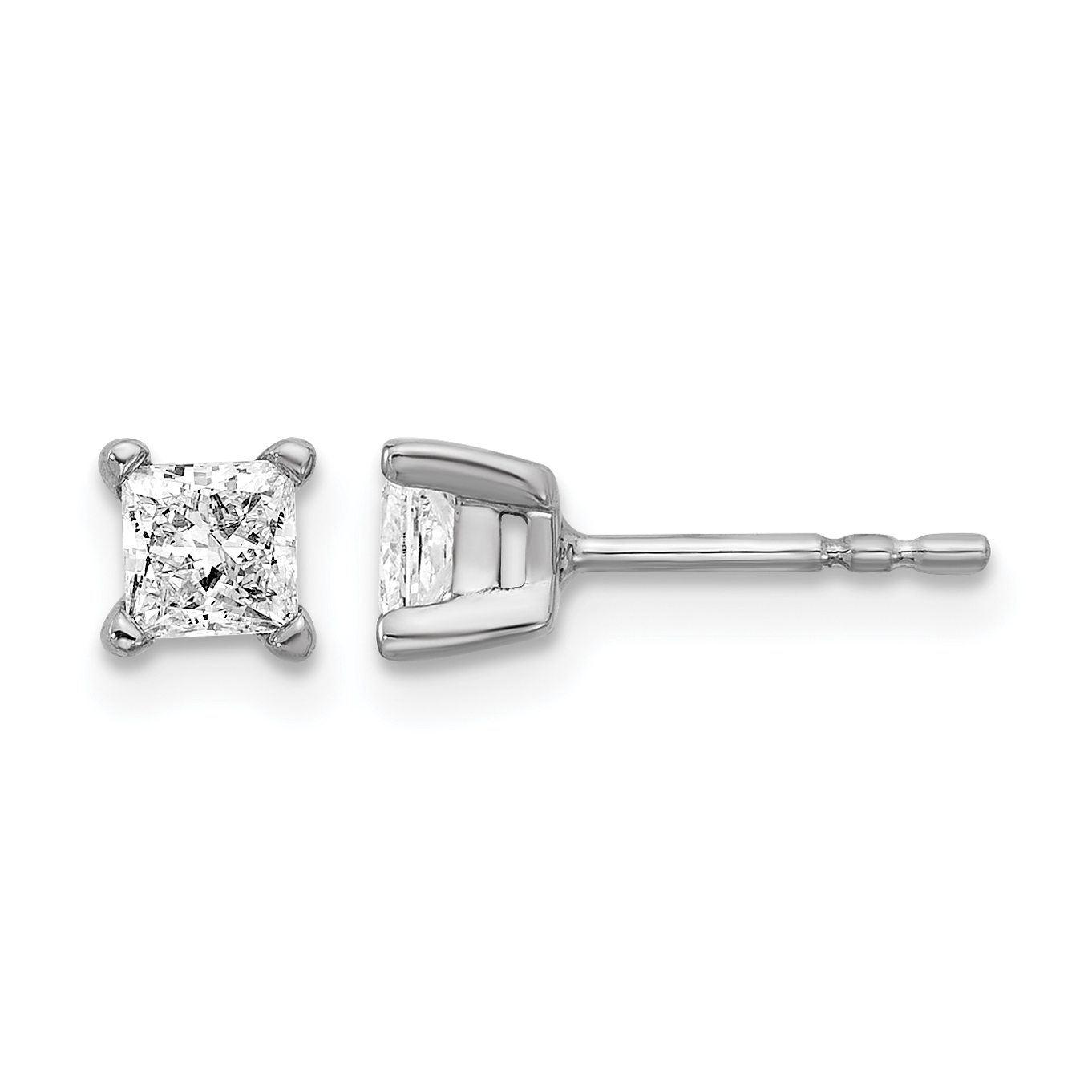 14k White Gold 2/3 carat Lab Grown Diamond VS+ F+ Princess Complete Four Prong Stud Earrings (EM1018-066-WLD)