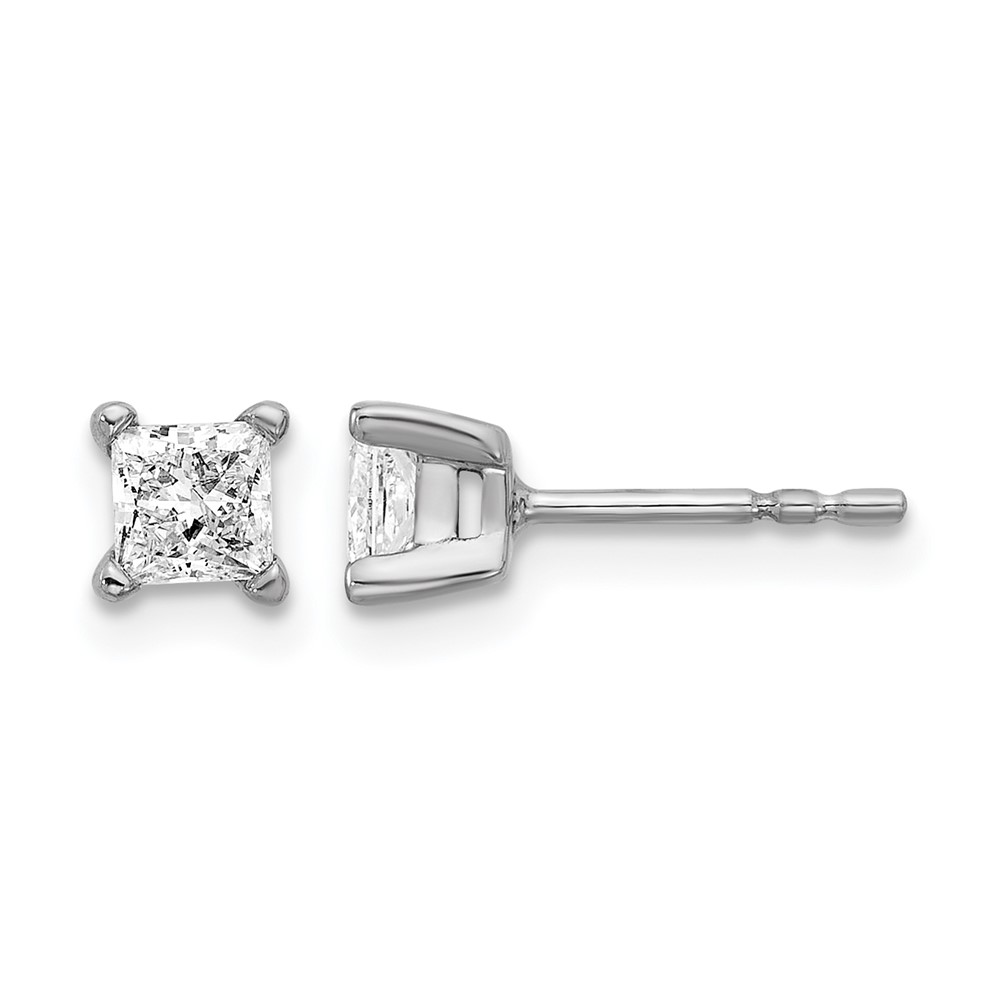14k White Gold 2/3 carat Lab Grown Diamond VS+ F+ Princess Complete Four Prong Stud Earrings (EM1018-066-WLD)