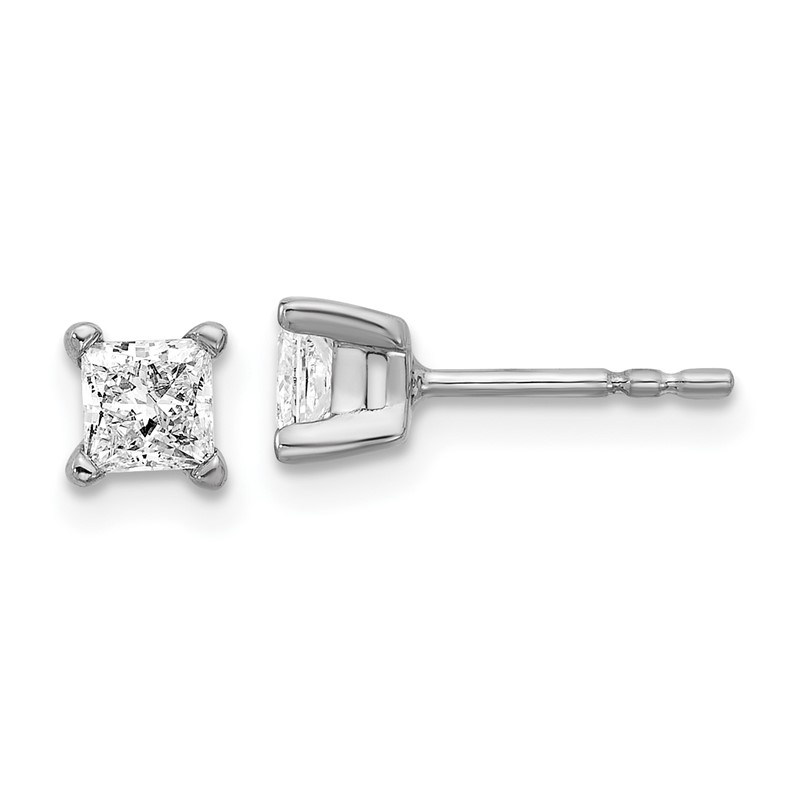 14k White Gold 2/3 carat Lab Grown Diamond VS+ F+ Princess Complete Four Prong Stud Earrings