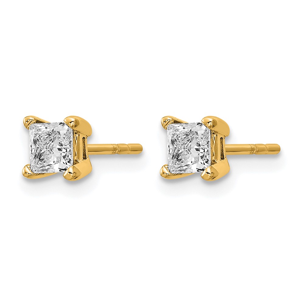 14k 2/3 carat Lab Grown Diamond VS+ F+ Princess Complete Four Prong Stud Earrings (EM1018-066-LD)