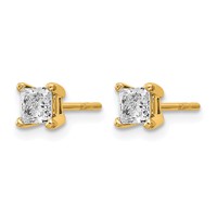 14K Yellow Gold 0.62 Carat Lab Grown Diamond VS SI+ G+ Princess Complete Four Prong Stud Earrings view 2