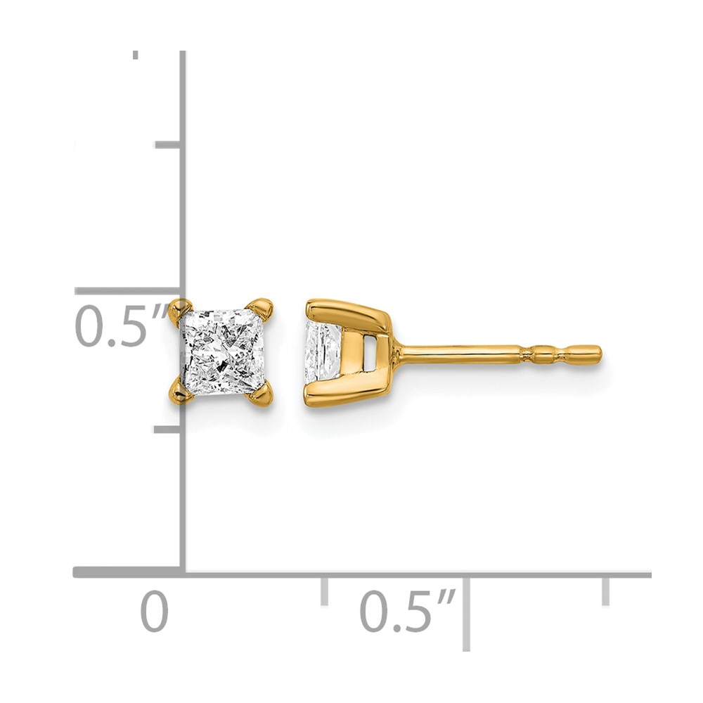 14k 2/3 carat Lab Grown Diamond VS+ F+ Princess Complete Four Prong Stud Earrings (EM1018-066-LD)
