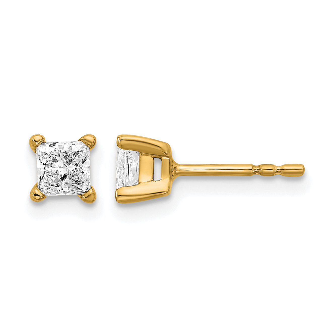 14k 2/3 carat Lab Grown Diamond VS+ F+ Princess Complete Four Prong Stud Earrings (EM1018-066-LD)