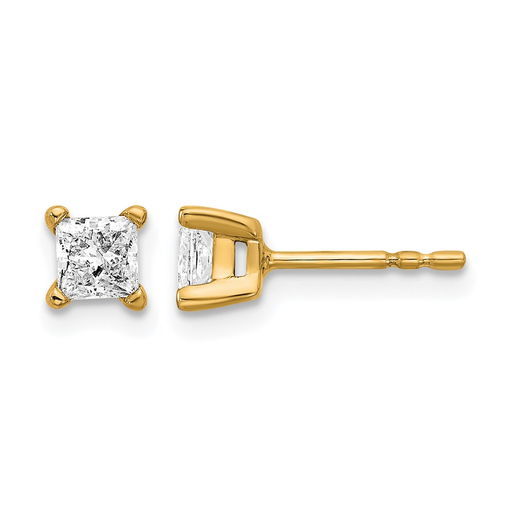 14k 2/3 carat Lab Grown Diamond VS+ F+ Princess Complete Four Prong Stud Earrings (EM1018-066-LD)