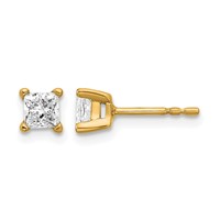 14K Yellow Gold 0.62 Carat Lab Grown Diamond VS SI+ G+ Princess Complete Four Prong Stud Earrings view 1