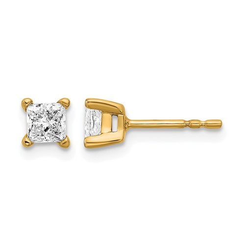 14K Yellow Gold 0.62 Carat Lab Grown Diamond VS SI+ G+ Princess Complete Four Prong Stud Earrings