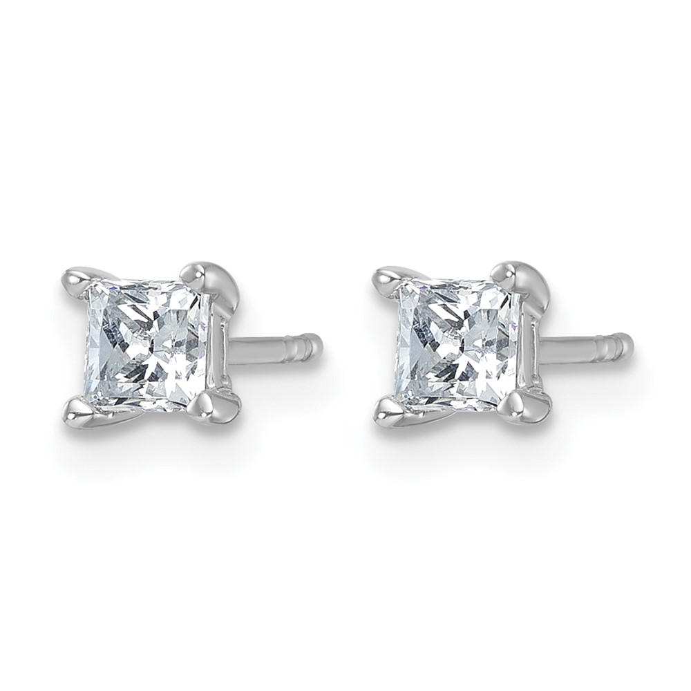 14k White Gold 3/4 carat Lab Grown Diamond VS+ F+ Princess Complete Four Prong Stud Earrings (EM1018-075-WLD)