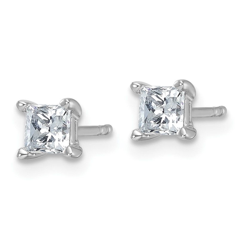 14k White Gold 3/4 carat Lab Grown Diamond VS+ F+ Princess Complete Four Prong Stud Earrings