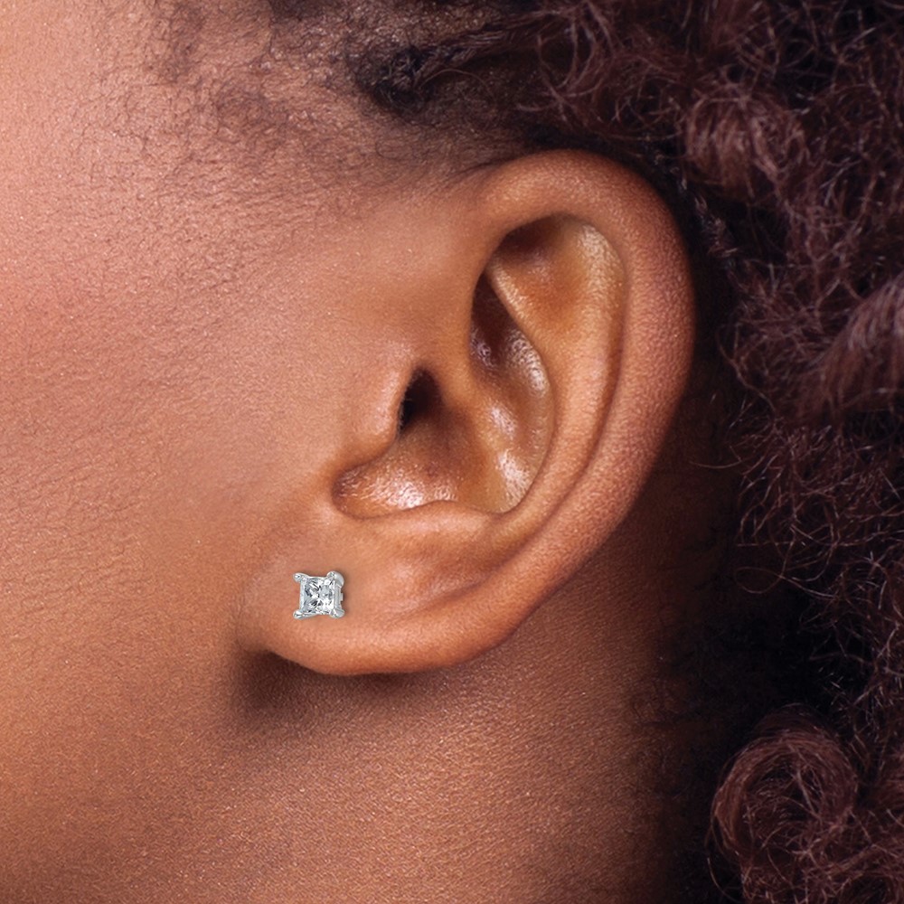 14k White Gold 3/4 carat Lab Grown Diamond VS+ F+ Princess Complete Four Prong Stud Earrings (EM1018-075-WLD)
