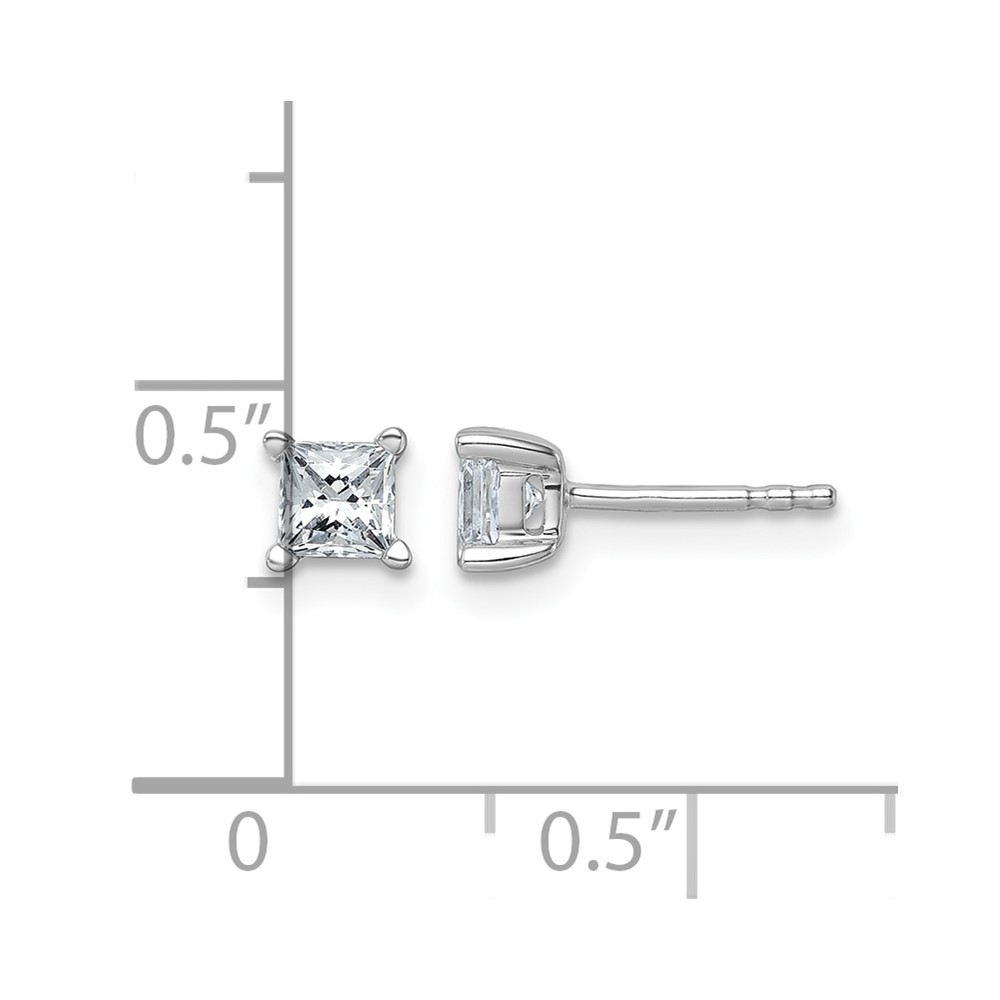14k White Gold 3/4 carat Lab Grown Diamond VS+ F+ Princess Complete Four Prong Stud Earrings (EM1018-075-WLD)