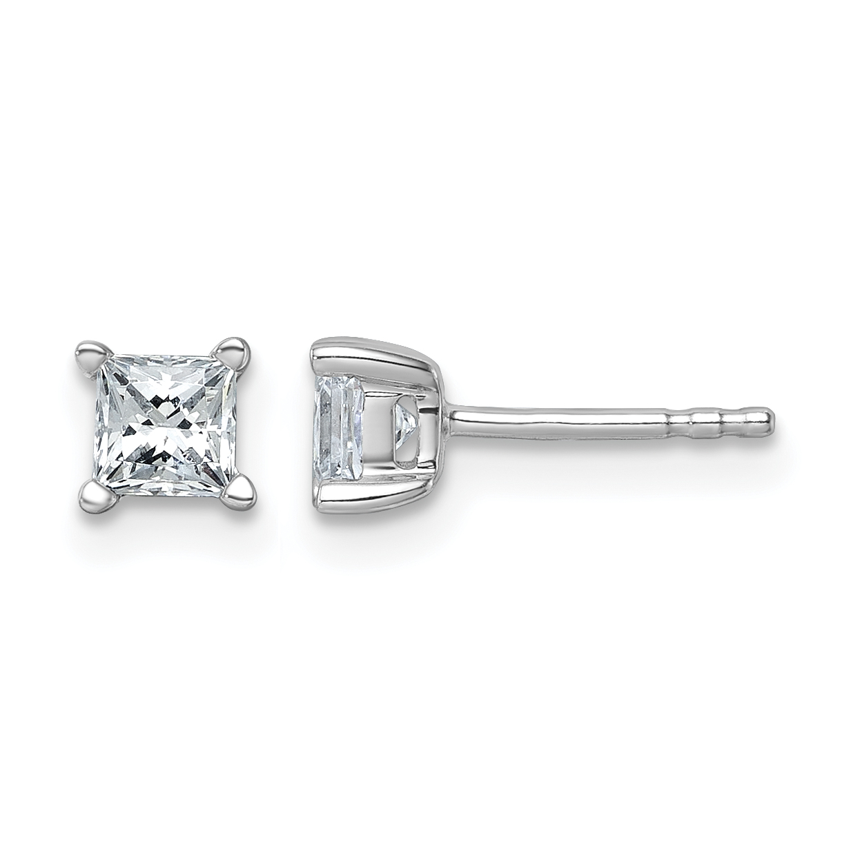 14k White Gold 3/4 carat Lab Grown Diamond VS+ F+ Princess Complete Four Prong Stud Earrings (EM1018-075-WLD)
