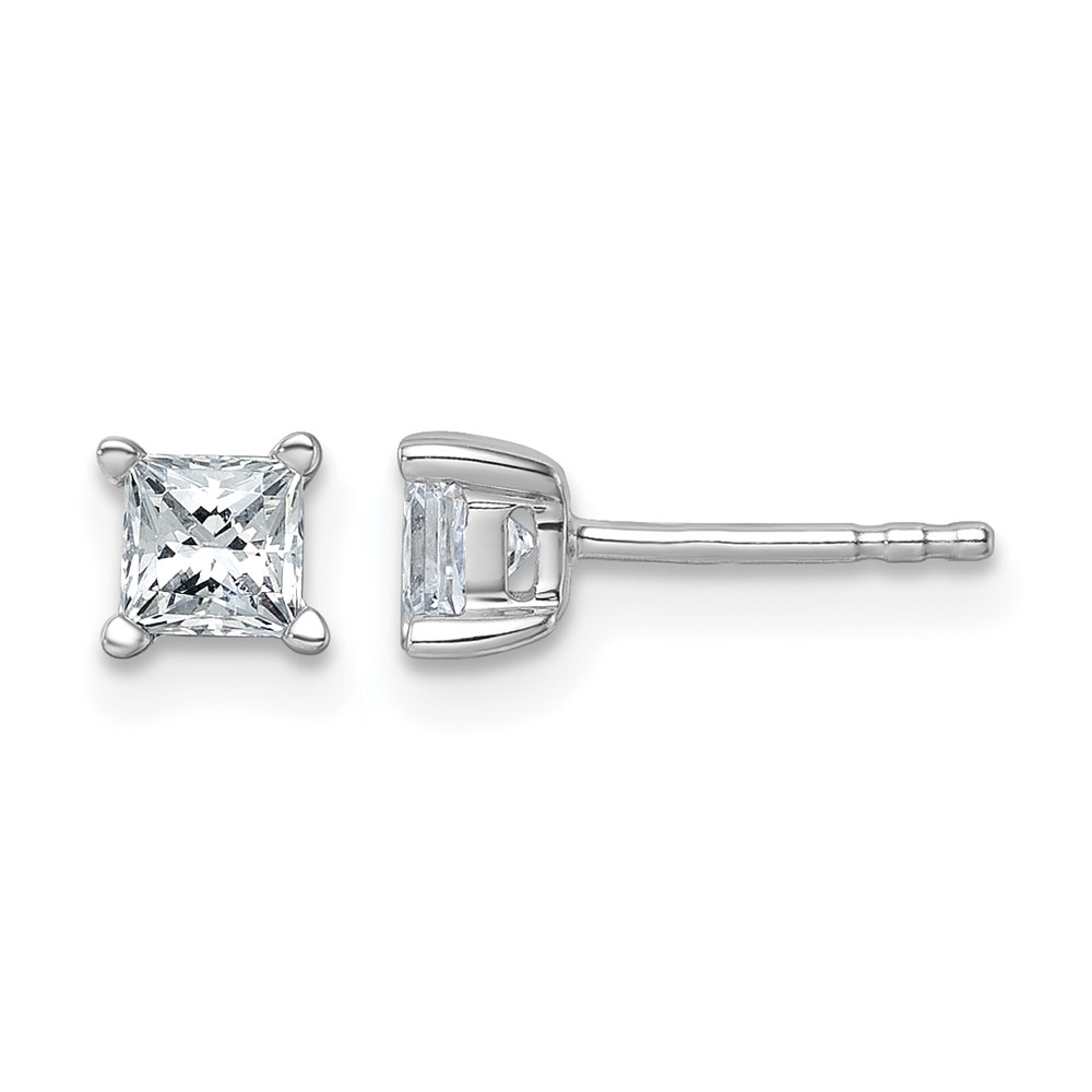 14k White Gold 3/4 carat Lab Grown Diamond VS+ F+ Princess Complete Four Prong Stud Earrings (EM1018-075-WLD)