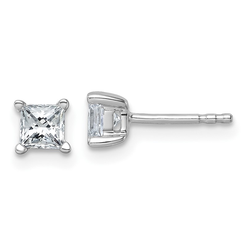 14k White Gold 3/4 carat Lab Grown Diamond VS+ F+ Princess Complete Four Prong Stud Earrings