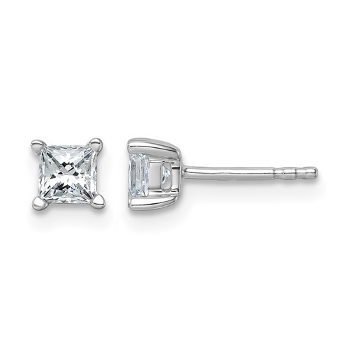 14K White Gold 0.75 Carat Certified Lab Grown Diamond VS+ F+ Princess Complete Four Prong Stud Earrings