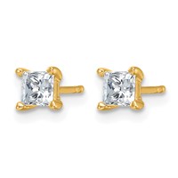14K Yellow Gold 0.75 Carat Certified Lab Grown Diamond VS+ F+ Princess Complete Four Prong Stud Earrings view 2