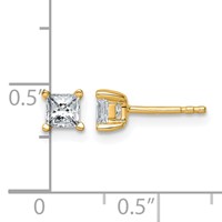 14K Yellow Gold 0.75 Carat Certified Lab Grown Diamond VS+ F+ Princess Complete Four Prong Stud Earrings view 5