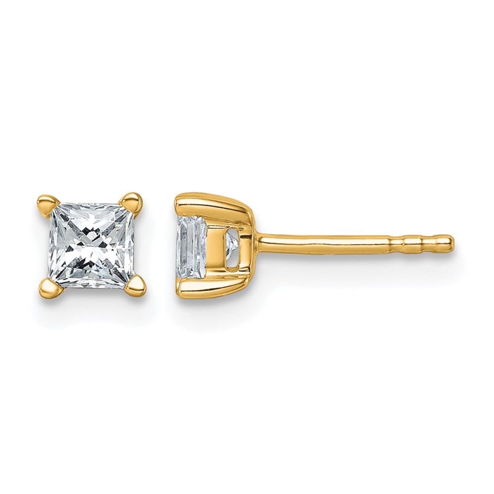 14k 3/4 carat Lab Grown Diamond VS/SI+ G+ Princess Complete Four Prong Stud Earrings (EM1018-075-LG)