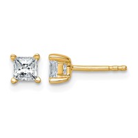 14K Yellow Gold 0.75 Carat Certified Lab Grown Diamond VS+ F+ Princess Complete Four Prong Stud Earrings view 1