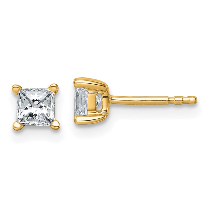 14k 3/4 carat Certified Lab Grown Diamond VS/SI+ G+ Princess Complete Four Prong Stud Earrings