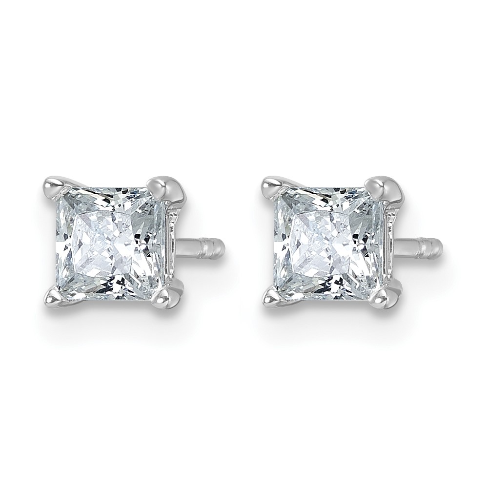 14k White Gold 1 carat Lab Grown Diamond VS+ F+ Princess Complete Four Prong Stud Earrings (EM1018-100-WLD)
