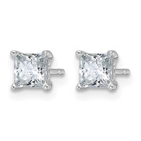 14K White Gold 1 Carat Lab Grown Diamond VS+ F+ Princess Complete Four Prong Stud Earrings view 2