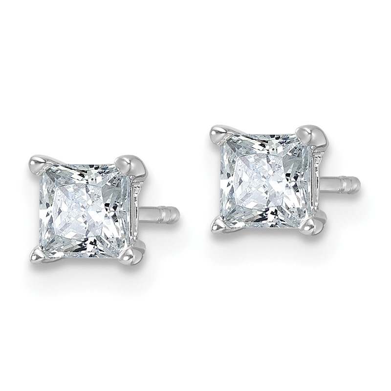 14k White Gold 1 carat Certified Lab Grown Diamond VS/SI+ G+ Princess Complete Four Prong Stud Earrings