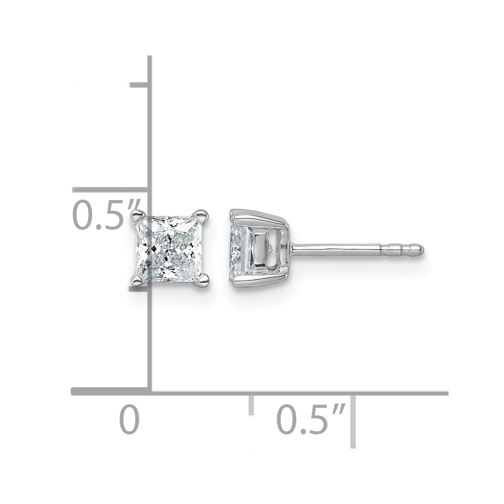 14k White Gold 1 carat Lab Grown Diamond VS+ F+ Princess Complete Four Prong Stud Earrings (EM1018-100-WLD)