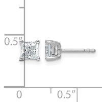 14K White Gold 1 Carat Lab Grown Diamond VS+ F+ Princess Complete Four Prong Stud Earrings view 4