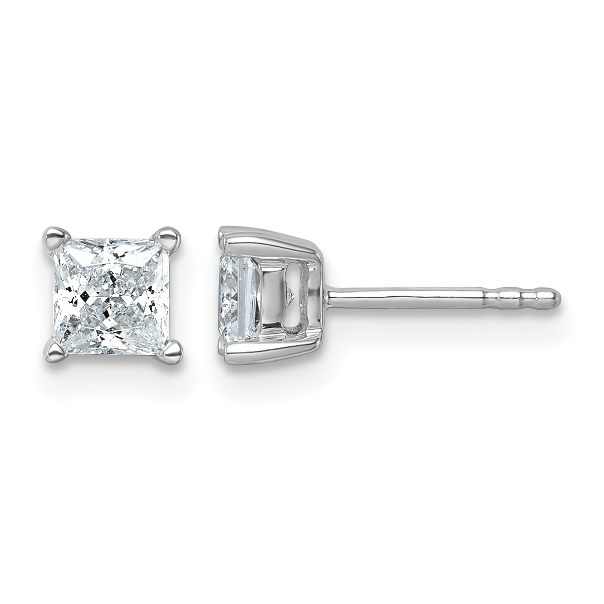 14k White Gold 1 carat Lab Grown Diamond VS/SI+ G+ Princess Complete Four Prong Stud Earrings (EM1018-100-WLG)