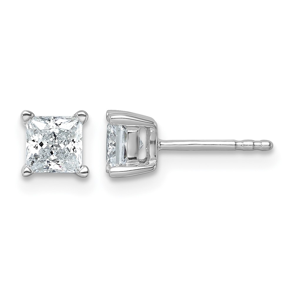 14k White Gold 1 carat Lab Grown Diamond VS/SI+ G+ Princess Complete Four Prong Stud Earrings (EM1018-100-WLG)
