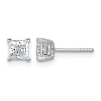 14K White Gold 1 Carat Lab Grown Diamond VS+ F+ Princess Complete Four Prong Stud Earrings view 1