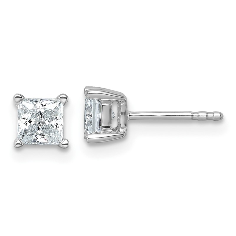 14k White Gold 1 carat Certified Lab Grown Diamond VS/SI+ G+ Princess Complete Four Prong Stud Earrings